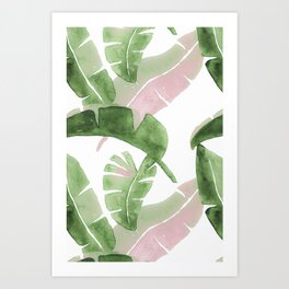 Tropical Leaves Green And Pink Art Print