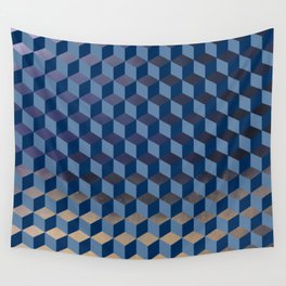 Wintery Blue 3D Cube Texture Pattern Wall Tapestry