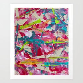 Confetti: A colorful abstract design in neon pink, neon green, and neon blue Art Print