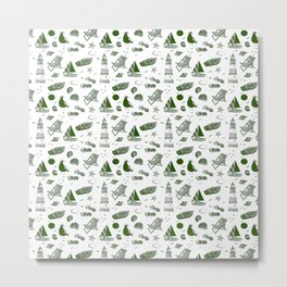 Green Summer Beach Elements Pattern Metal Print