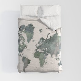 Detailed watercolor world map Makoa Comforter