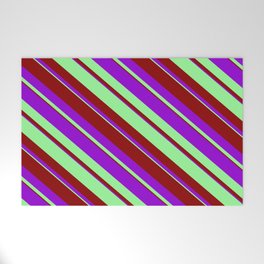 [ Thumbnail: Green, Dark Red & Dark Violet Colored Lined/Striped Pattern Welcome Mat ]