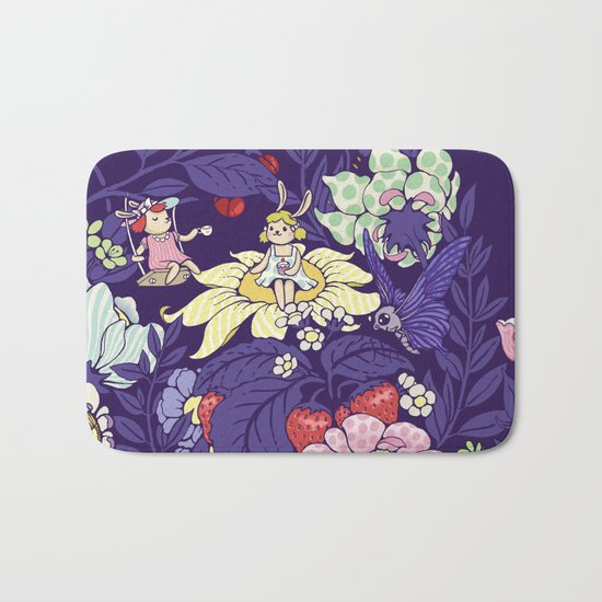 Garden party - blueberry tea version Bath Mat