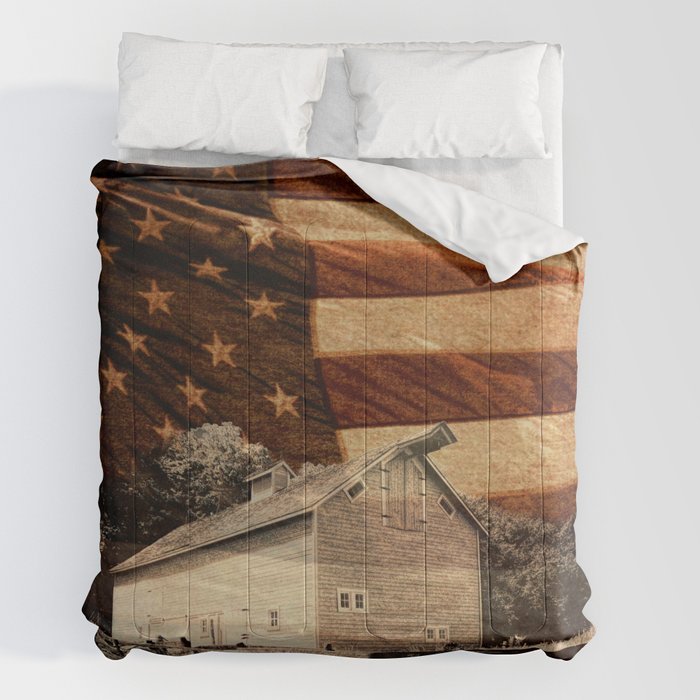 Rustic Barn Americana Heartland Farmhouse Country Flag Decor Art