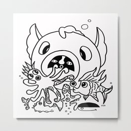 Octopus and Frenemies Metal Print | Frenemy, Nature, Cartoon, Graphicdesign, Comic, Fish, Ink, Octupus, Ocean 