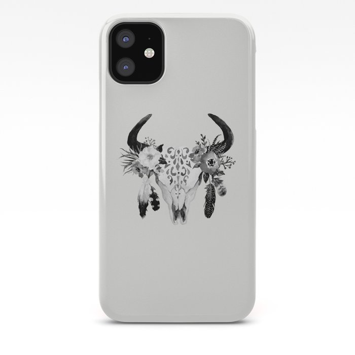 Floral Bohemian Watercolor Animal Stag Head Skull Peach Pink