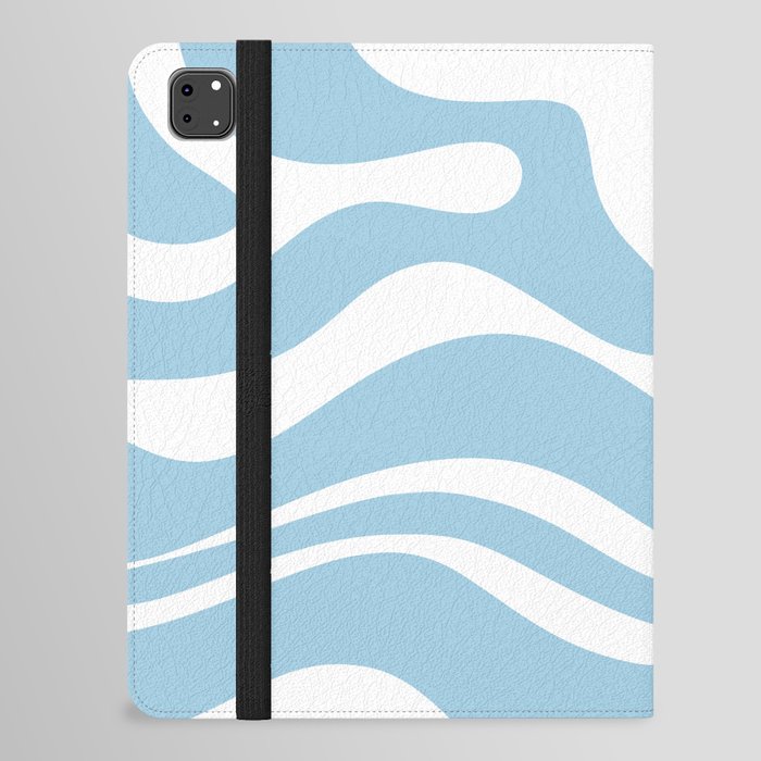 Retro Modern Liquid Swirl Abstract Pattern in Baby Blue and White iPad Folio Case