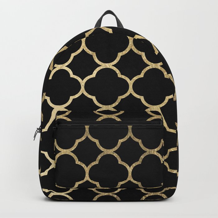 Elegant geometrical black faux gold quatrefoil Backpack