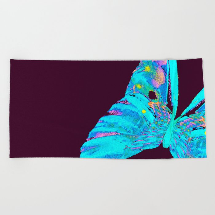 Turquoise Butterfly On A Dark Background #decor #society6 #buyart Beach Towel