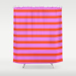 [ Thumbnail: Violet and Red Colored Lined/Striped Pattern Shower Curtain ]