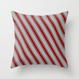 [ Thumbnail: Dark Gray and Maroon Colored Stripes Pattern Throw Pillow ]