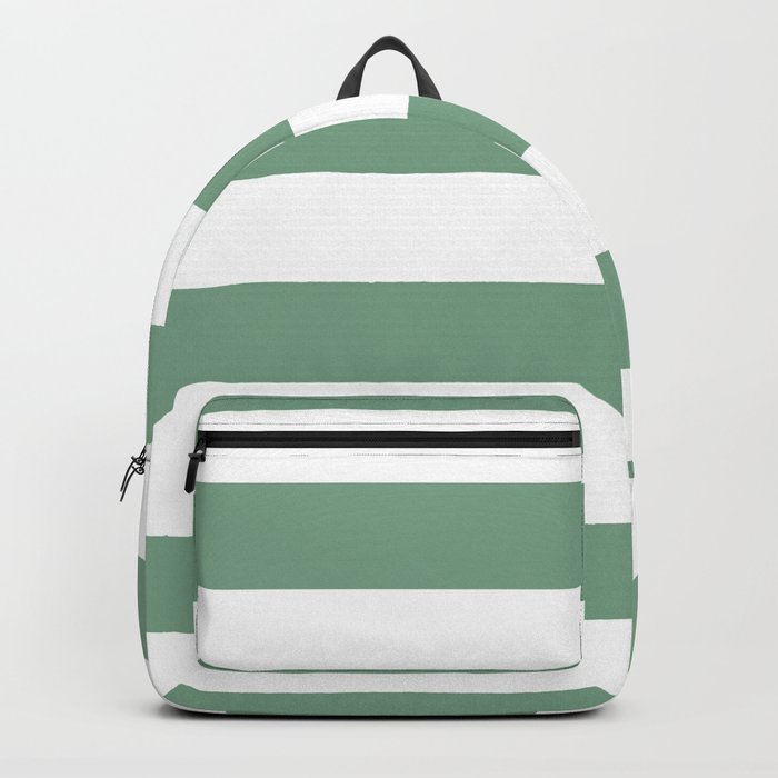 Sage Green & White Horizontal Cabana Tent Stripes Backpack