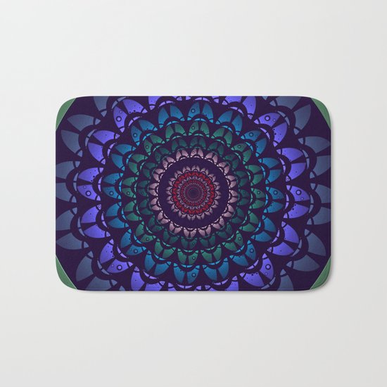 Graphic flower and petals mandala Bath Mat