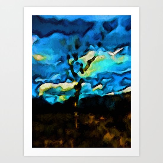 Gold Landscape with Tree and Blue Sky Art Print
