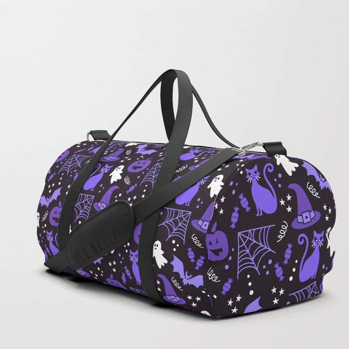 Halloween party illustrations purple, black Duffle Bag
