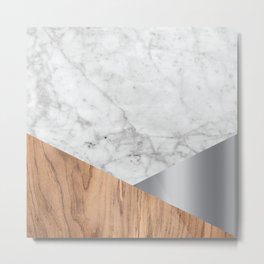 Geometric White Marble - Wood & Silver #157 Metal Print | Design, Texture, Geometric, Marble, Creative, Textured, Granite, Graphicdesign, Decoration, Decor 