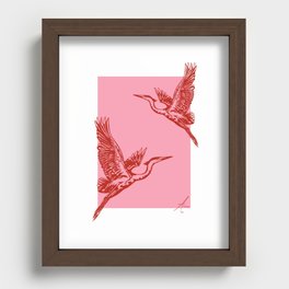 Pink and Red Flying Stork Birds Recessed Framed Print