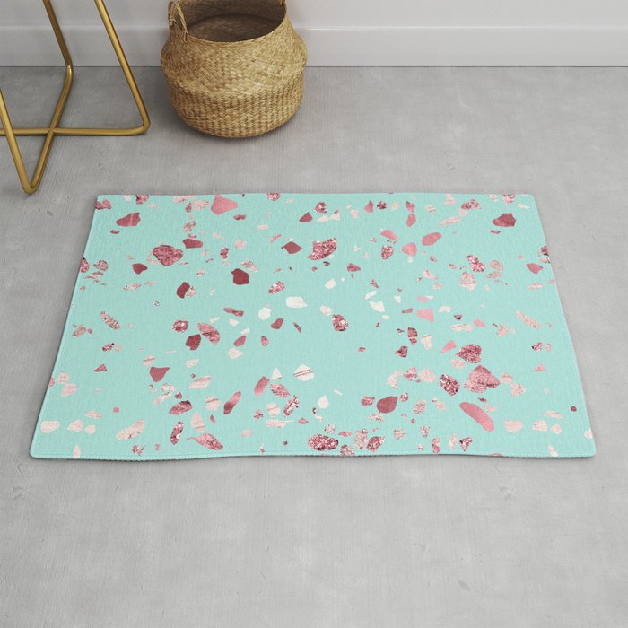 Turquoise and Rosegold Glitter Terrazzo Rug