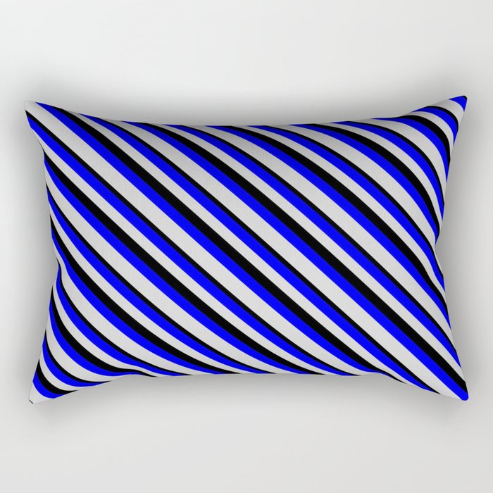 Blue, Light Grey & Black Colored Lines/Stripes Pattern Rectangular Pillow