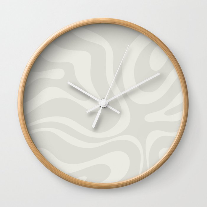Modern Liquid Swirl Abstract in Bone Wall Clock