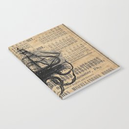 Octopus Kraken attacking Ship Antique Almanac Paper Notebook