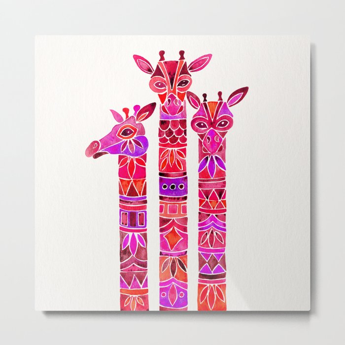 Giraffes – Magenta Ombré Metal Print