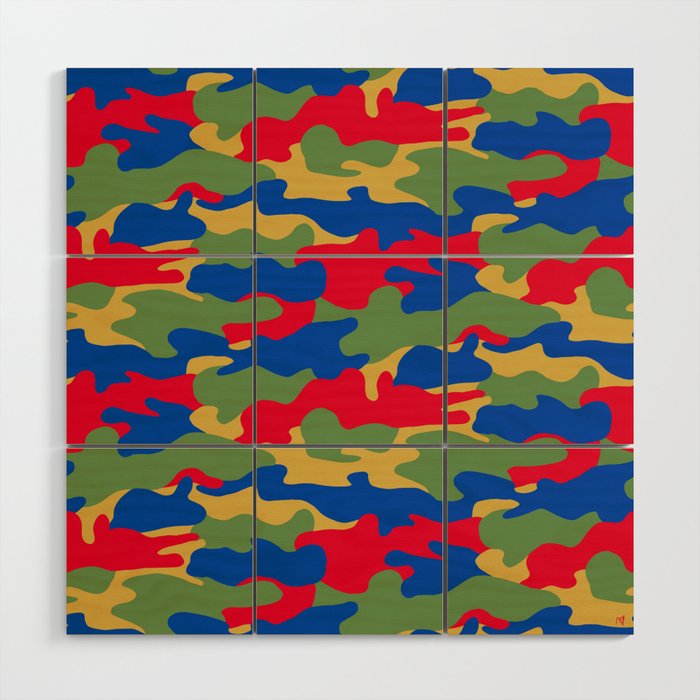 Primary Colour Camo Wood Wall Art