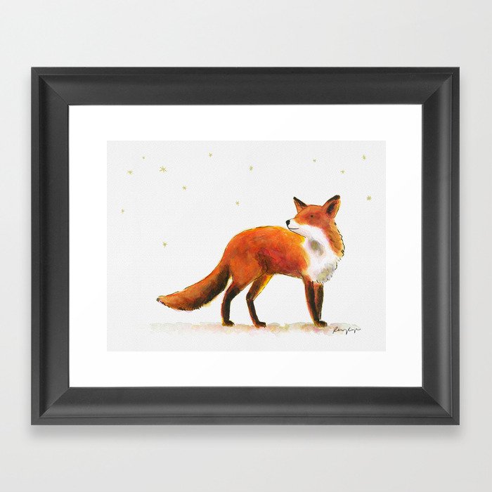 Fox & stars Framed Art Print