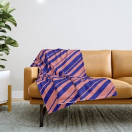 [ Thumbnail: Blue and Light Coral Colored Lined Pattern Throw Blanket ]