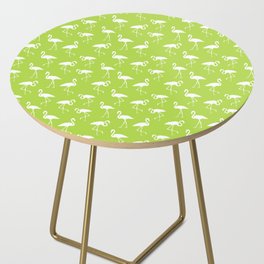 White flamingo silhouettes seamless pattern on apple green background Side Table