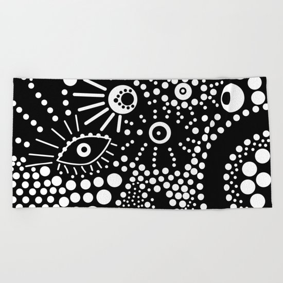 Abstract pattern polka dot black white . Beach Towel