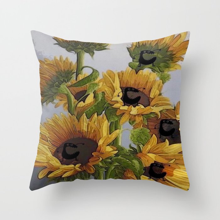 Monsters & Sunflowers Throw Pillow