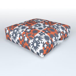 Retro Abstract Modern Tropical Flowers Red Check Outdoor Floor Cushion
