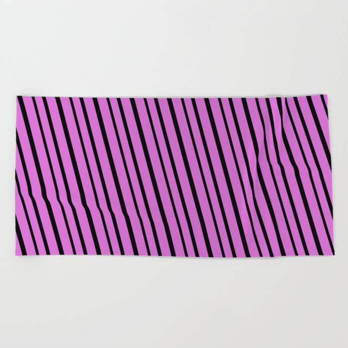 Orchid & Black Colored Striped/Lined Pattern Beach Towel