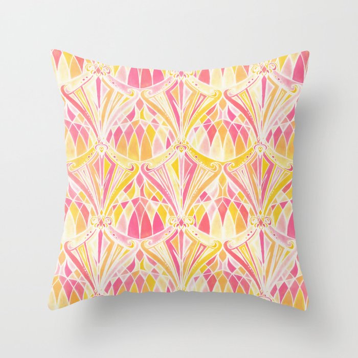 Art Deco Pattern in Pink and Orange Throw Pillow