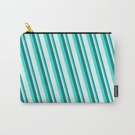 [ Thumbnail: Teal, Turquoise, and Light Cyan Colored Stripes Pattern Carry-All Pouch ]