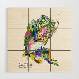 O MYKISS MTN - Original Art - Rainbow Trout - Mountains - Flowers Wood Wall Art