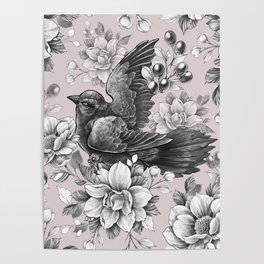 Bird in flowers. Poster