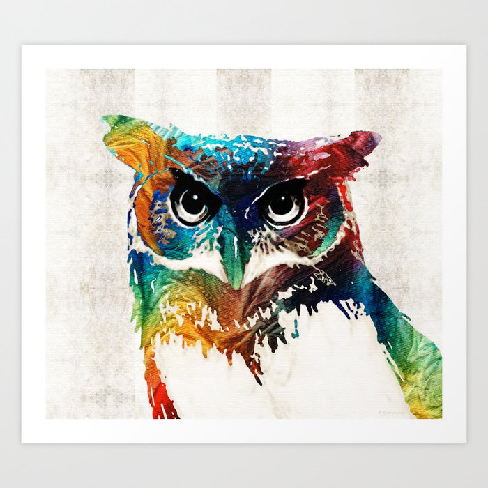 Colorful Owl Art - Wise Guy - By Sharon Cummings Art Print