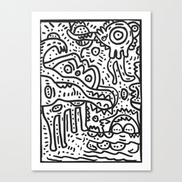 Cool Graffiti Art Doodle Black and White Monsters Scene Canvas Print