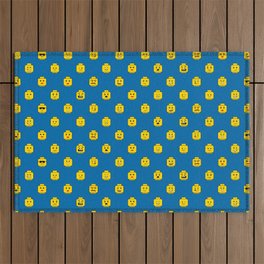Brick People Faces in Yellow on Blue Outdoor Rug
