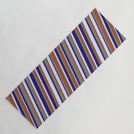 [ Thumbnail: Lavender, Midnight Blue, Gray, and Sienna Colored Lined/Striped Pattern Yoga Mat ]