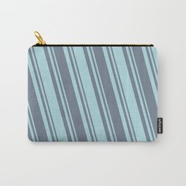[ Thumbnail: Powder Blue & Slate Gray Colored Stripes Pattern Carry-All Pouch ]