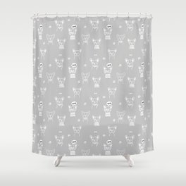 Light Grey and White Hand Drawn Dog Puppy Pattern Shower Curtain