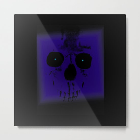 Blue Skull on Black Metal Print