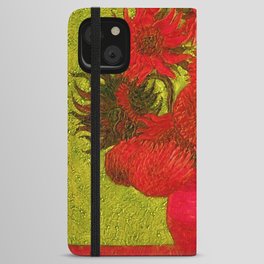 Vincent van Gogh Twelve red sunflowers in a vase still life with gold background portrait painting iPhone Wallet Case
