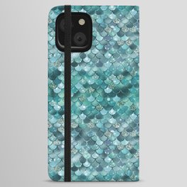 Teal Mermaid Pattern Glam iPhone Wallet Case