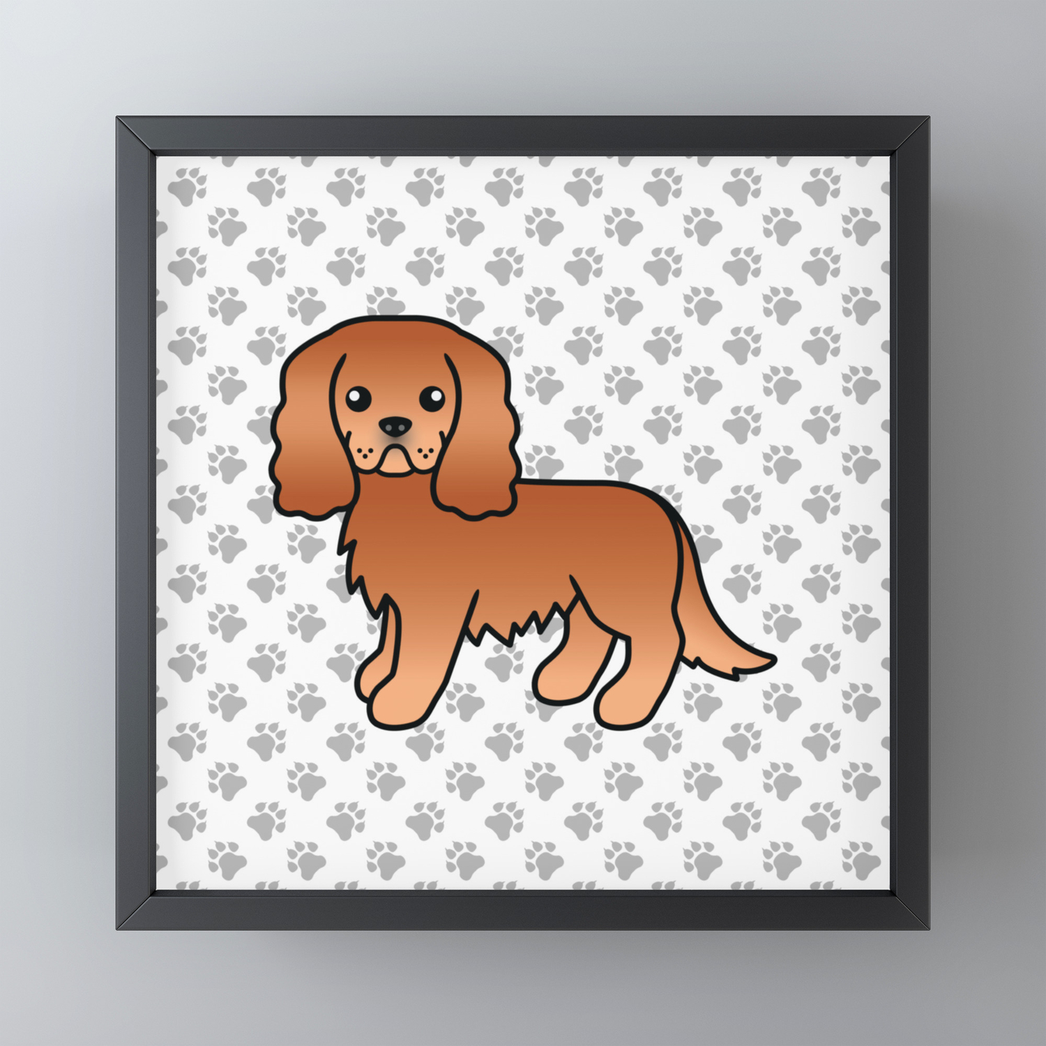 Cute Ruby Cavalier King Charles Spaniel Dog Cartoon Illustration Framed Mini Art Print By Destei Society6