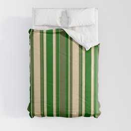 [ Thumbnail: Dark Olive Green, Tan, and Dark Green Colored Lined/Striped Pattern Comforter ]