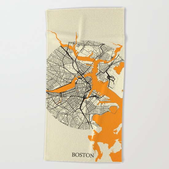 Boston Map Moon Beach Towel
